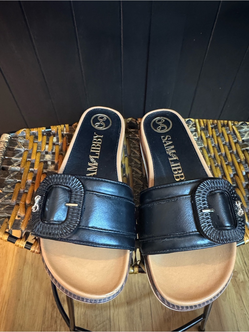Sam & Libby Buckle Slide Sandal Black Sz 7.5